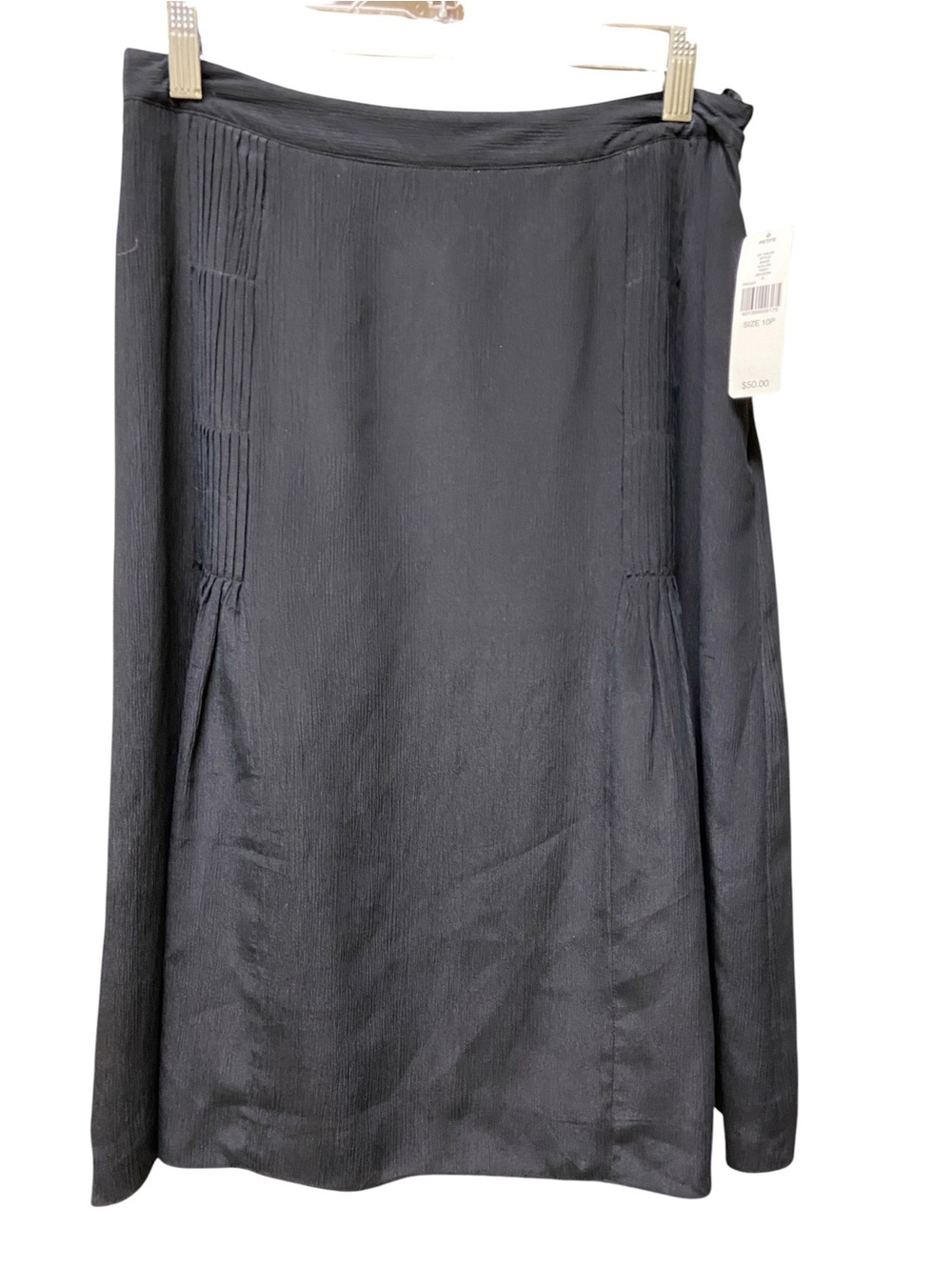 i. e. 100% Silk Pintuck Pleated Black Midi Skirt Size 10P Classic Career Church